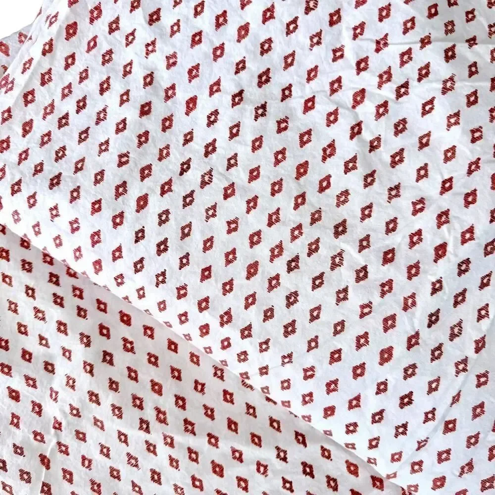 West Elm Sheet Set Flat & 2 Pillow Cases Red White Geometric Print Cotton Queen